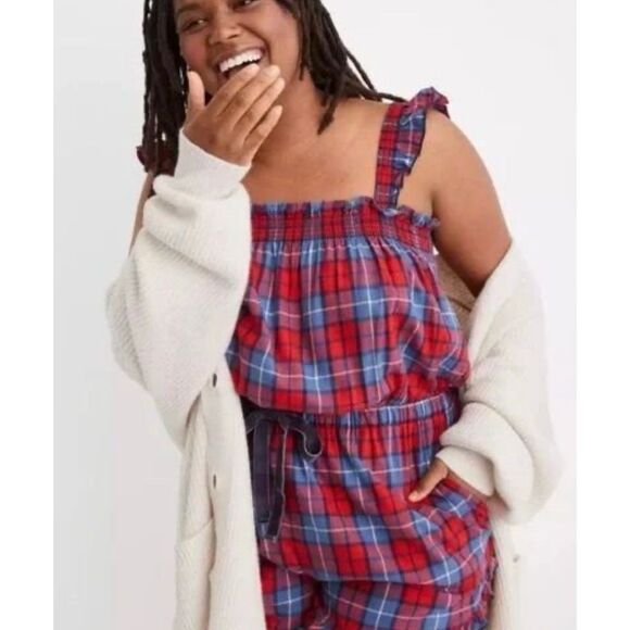 Aerie NWT Plaid Flannel Pajama Romper Sz Small - Picture 1 of 7